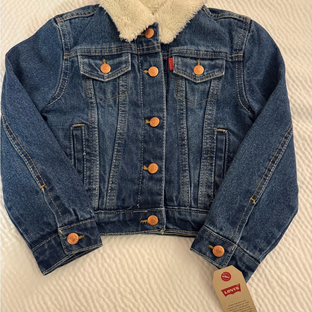 Levi's Girls Dark Blue Sherpa-Lined Denim Jacket